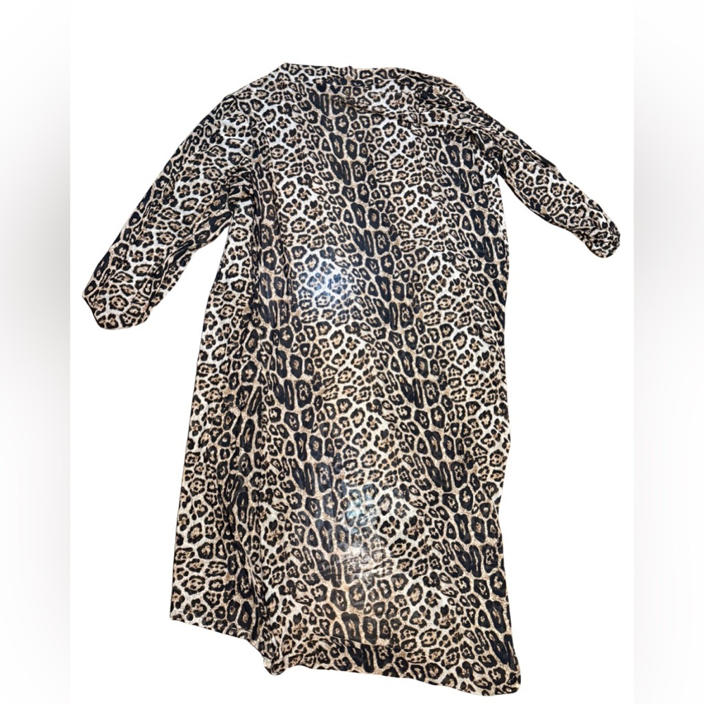Mob Wife Leopard Print Open Front Duster Western Core Sheer Long Cardigan - Picture 3 of 7